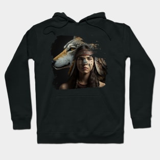 American indian with wolf Hoodie